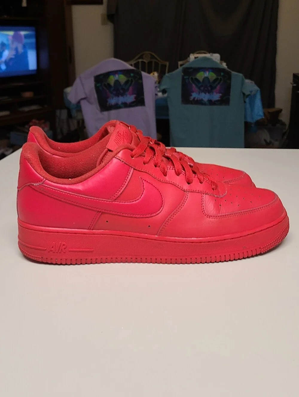 Nike Air Force 1 07 LV8 Triple Red leather casual low top sneakers size 13